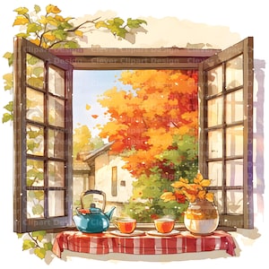 10 imágenes prediseñadas de ventana de otoño, imágenes prediseñadas de ventana de otoño, imágenes PNG de ventana de otoño, paisaje de otoño, paquete de imágenes PNG de ventana de otoño, arte imprimible de otoño, escenas de otoño