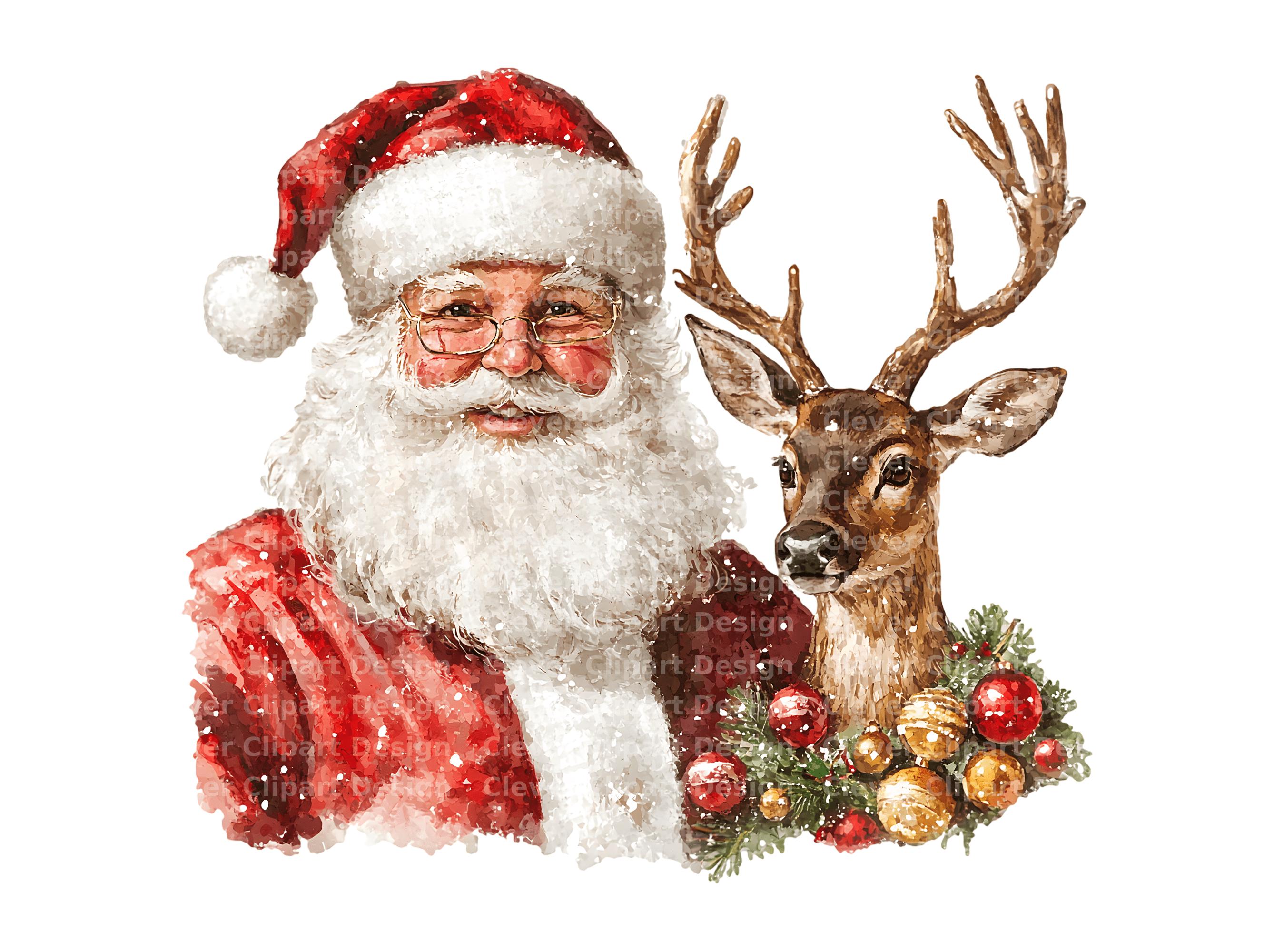 10 Santa and Reindeer Clipart - Watercolor Christmas PNG Bundle - Etsy