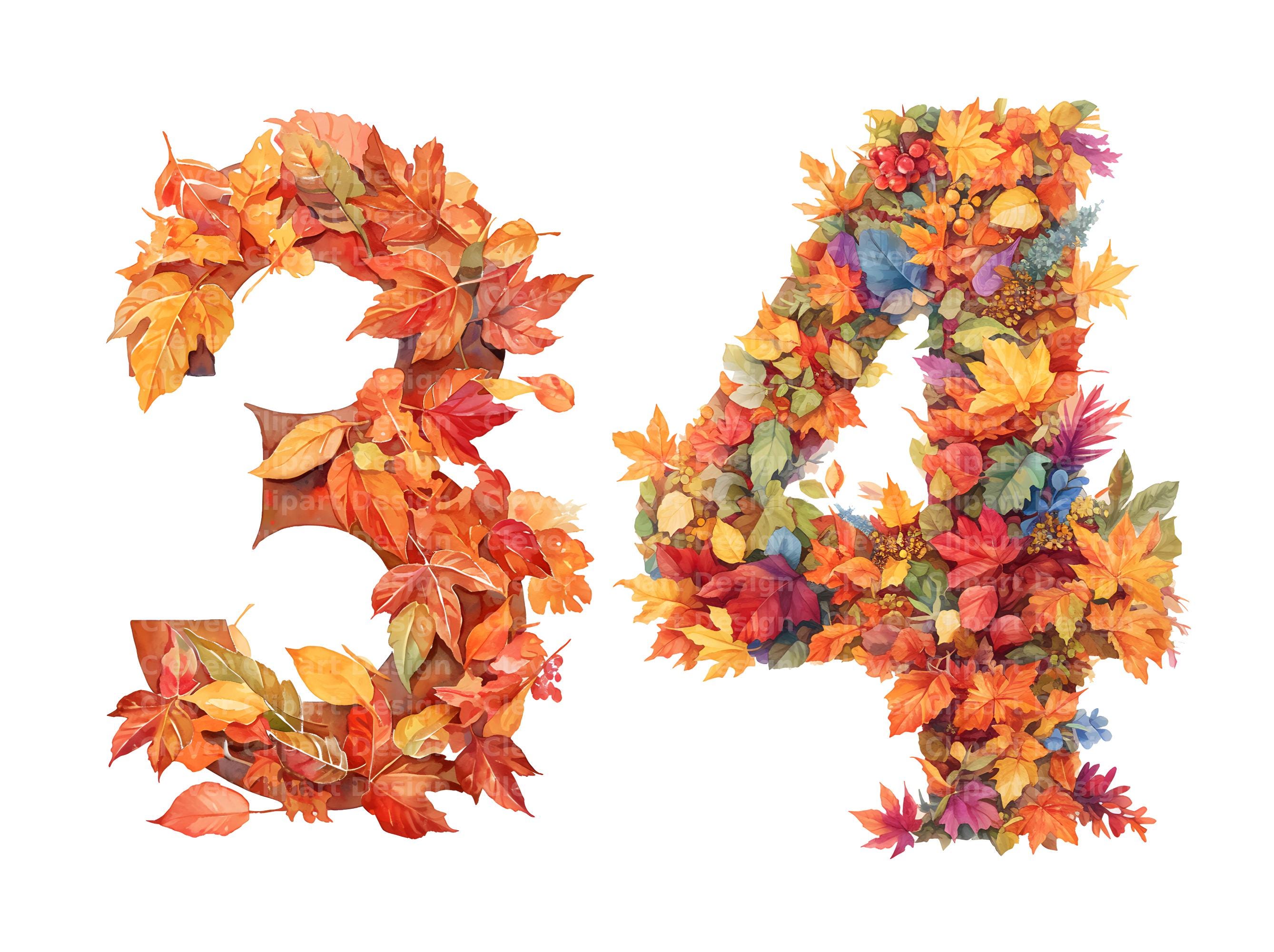 Pretty Fall Numbers Fall Digits Clipart, Leaf Numbers PNG, Autumn Numbers, Leaf Digits PNG ...