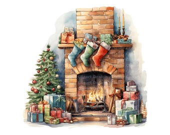 10 Christmas Fireplace Clipart, Fireside Clipart, Cozy Room Scene, Fireplace PNG Bundle, Winter Fireplace, Fireplace Art, Fireplace PNG