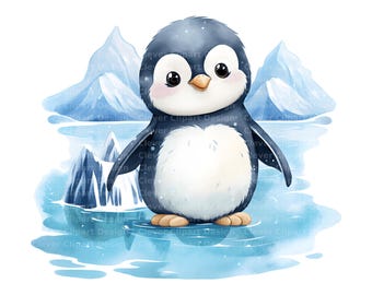 10 uroczych pingwinów clipart, pingwin z kreskówek PNG, pingwin w przedszkolu, akwarelowa sztuka pingwina, pakiet pingwinów PNG, zimowy pingwin, mały pingwin PNG