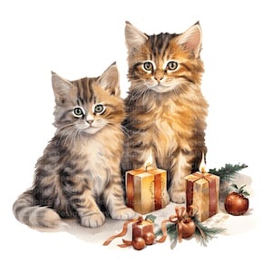 10 Christmas Cat Clipart, Kittens Family PNG, Cat Digital Art, Cute Christmas Kitten Clipart, Meowy Christmas, Festive Cat PNG Bundle