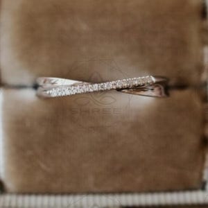 Criss Cross Wedding Band: Sterling Silver Micro Pave CZ Infinity Ring, X Round Ring, Twisted Wedding Band, 14K Solid Gold Infinity Band