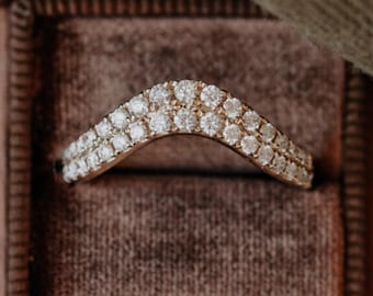 Two Row Half Eternity Curved Band, Round Moissanite Diamond Band Wedding Ring, 925 Silver & Gold Stacking Band Ring, Perfect Matching Band