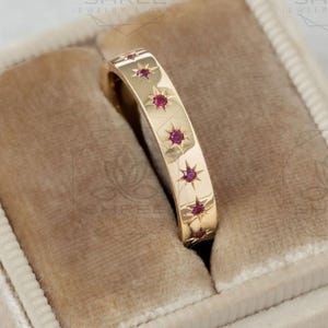 Ruby Pink Starburst Sterling Silver Ring, Handmade Celestial Band