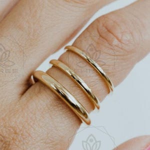14k Solid Yellow Gold Fully Rounded Band, Wedding Band Classic Comfort Fit Stacking Band, Men and Women's Engraved Ring, Plain Simple Band