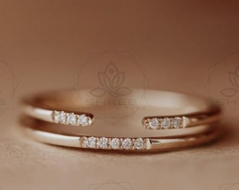 Open Cuff Moissanite Wedding Band – Minimalist Stackable Ring, Elegant Spacer Band, Open Shank Design in 925 Silver, Timeless Gift for Her