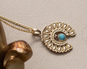 Turquoise Vintage Round Pendant Necklace, Minimalist Dainty Gemstone Necklace, Milgrain Bezel Turquoise Pendant, Statement Charm Necklace