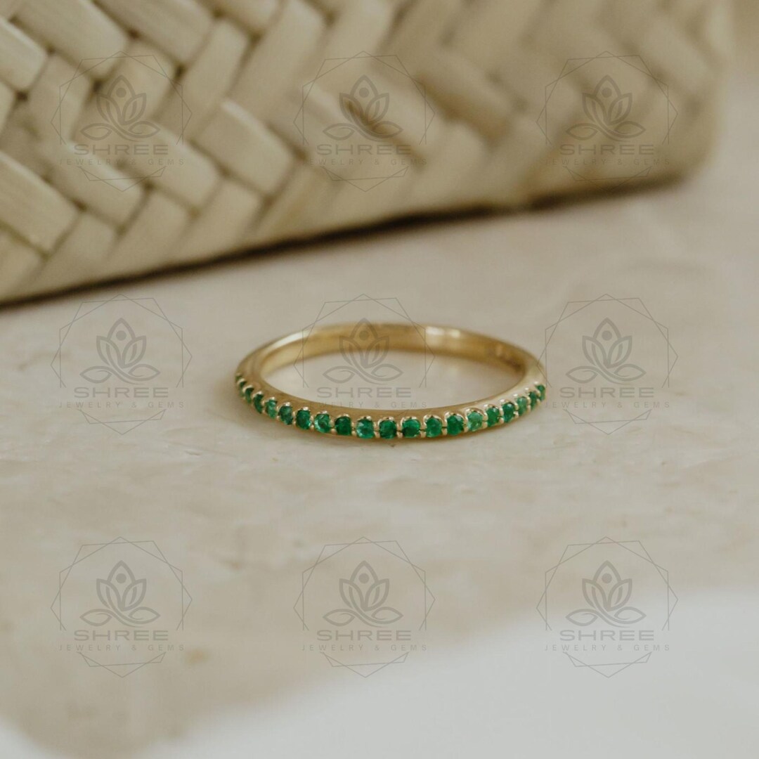 Emerald Eternity Band, 14k Gold Wedding Ring, Delicate Stacking Ring - Etsy
