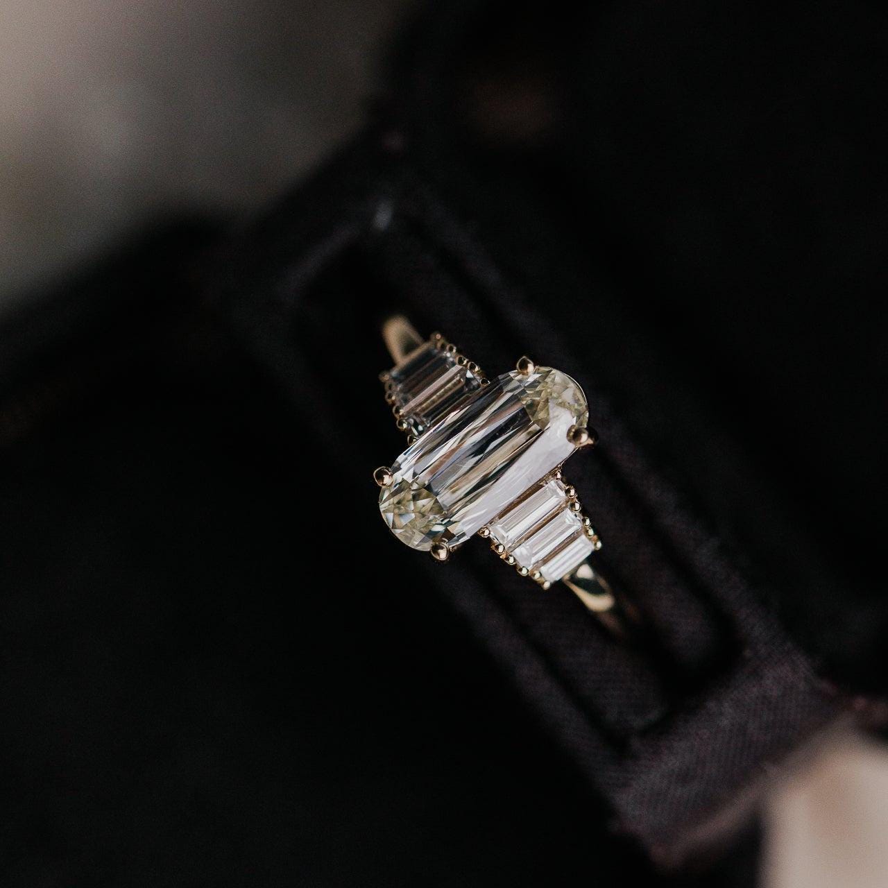 Vintage Elongated Cushion Criss Cut Moissanite Engagement Ring, Baguette Accent Ring, Solitaire Wedding Ring,Seven Stone Ring in S925 Silver