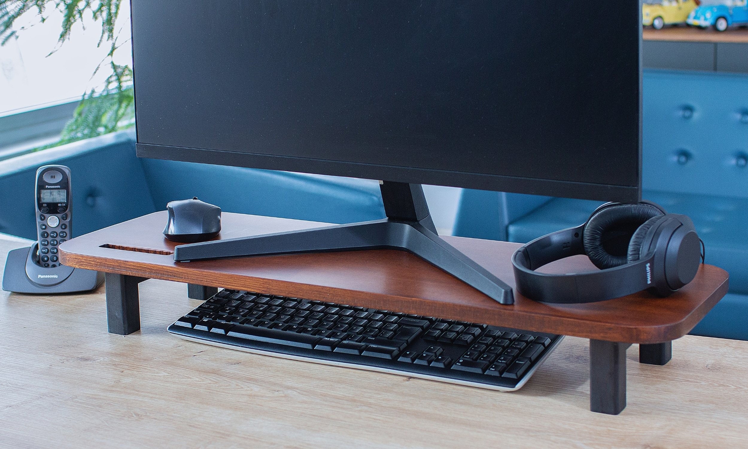 Wooden Monitor Stand Improves Posture & Organization Desk Monitor Riser ...