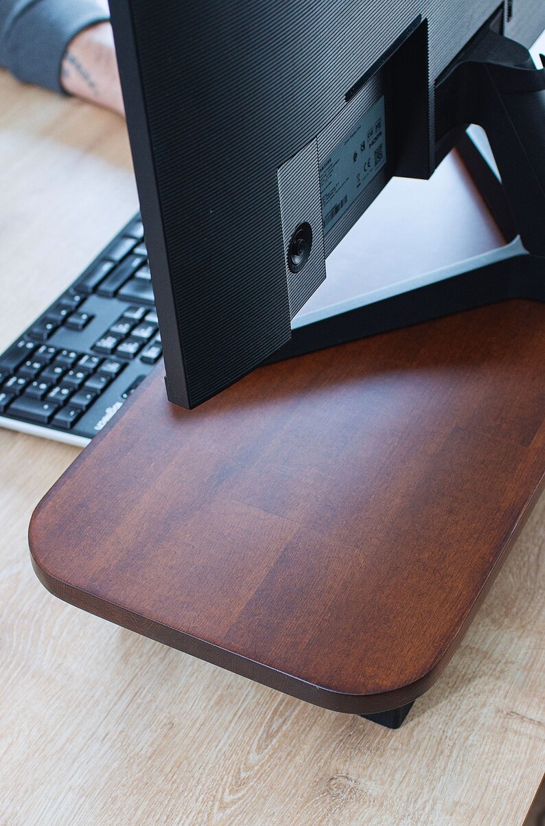 Wooden Monitor Stand Improves Posture & Organization Desk Monitor Riser ...
