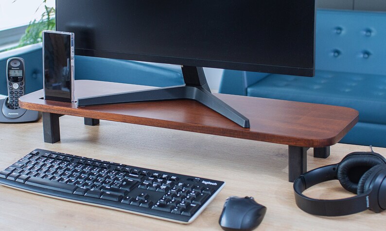 Wooden Monitor Stand Improves Posture & Organization Desk Monitor Riser ...