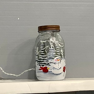 Mason jar light snowmen with cardinals image 3