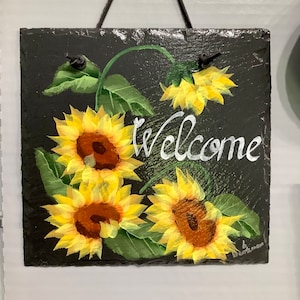 Slate sign wall hanging sunflowers oval or rectangular