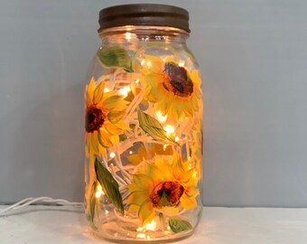 Sunflower mason jar light plug in or battery