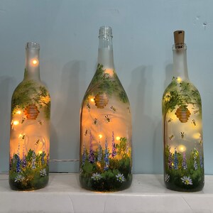 Garden with bees wine bottle light plug in ior battery pack image 8