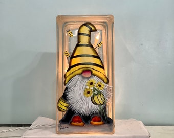 Glass block night light lamp Gnome