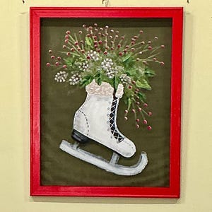 Screen art painted window screen wall hanging skate with greenery