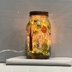 Mason jar light garden with bees