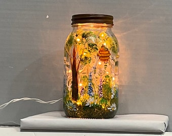 Mason jar light garden with bees