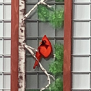 Instructions Cardinalwith birch tree pattern painting on screen