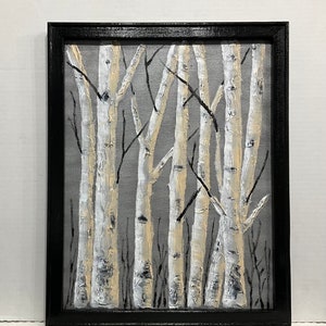 Framed  screen painting birch trees