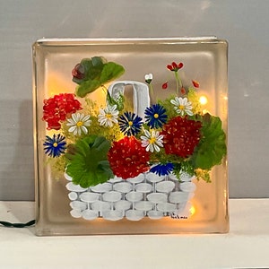 Hand Painted Floral Glass Block Light: 4th July Decor