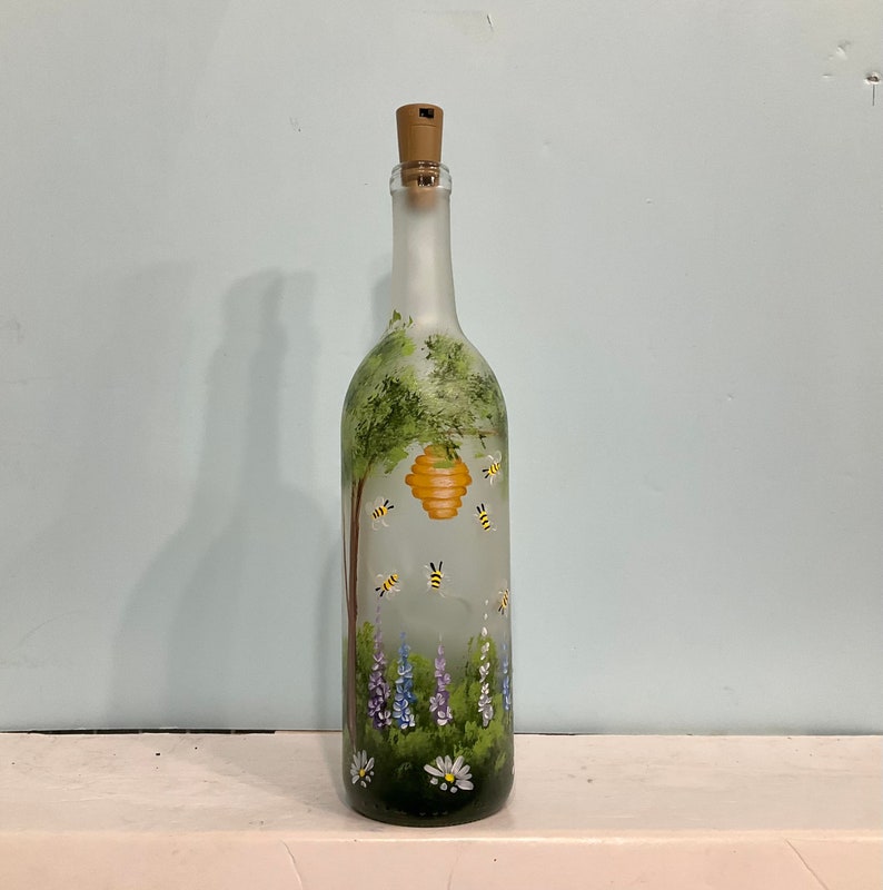 Garden with bees wine bottle light plug in ior battery pack image 6