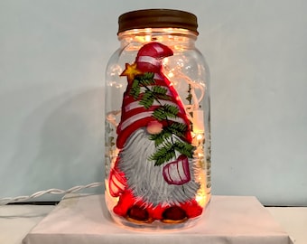 Seasonal Mason Jar Gnome Lights