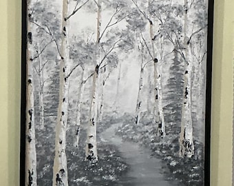 Birch Tree 3D Impasto Painting: Textured Wood Panel Art
