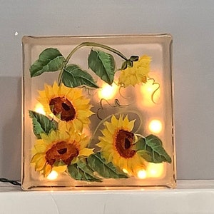 Glass block light night light Sunflowers