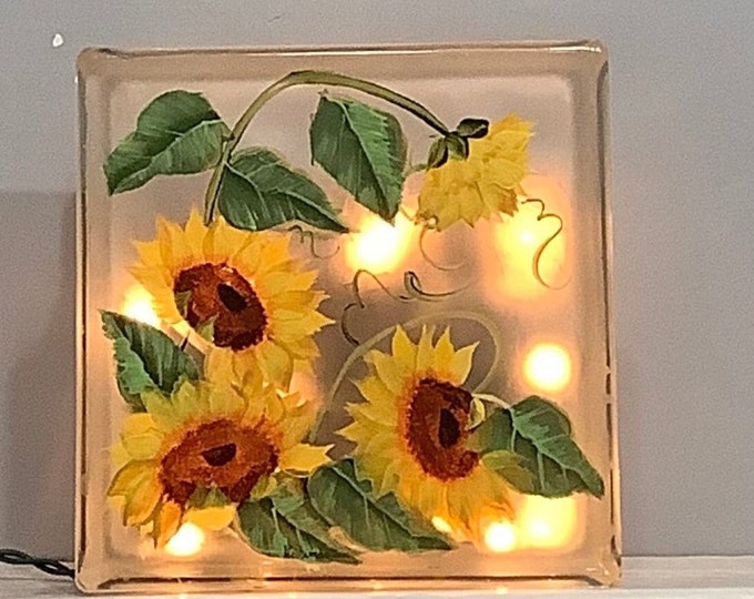 Glass Block Light Night Light Sunflowers Etsy