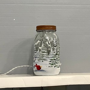 Mason jar light snowmen with cardinals image 4