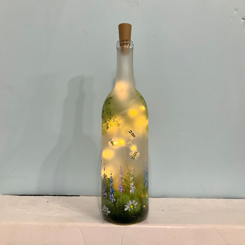 Garden with bees wine bottle light plug in ior battery pack image 3