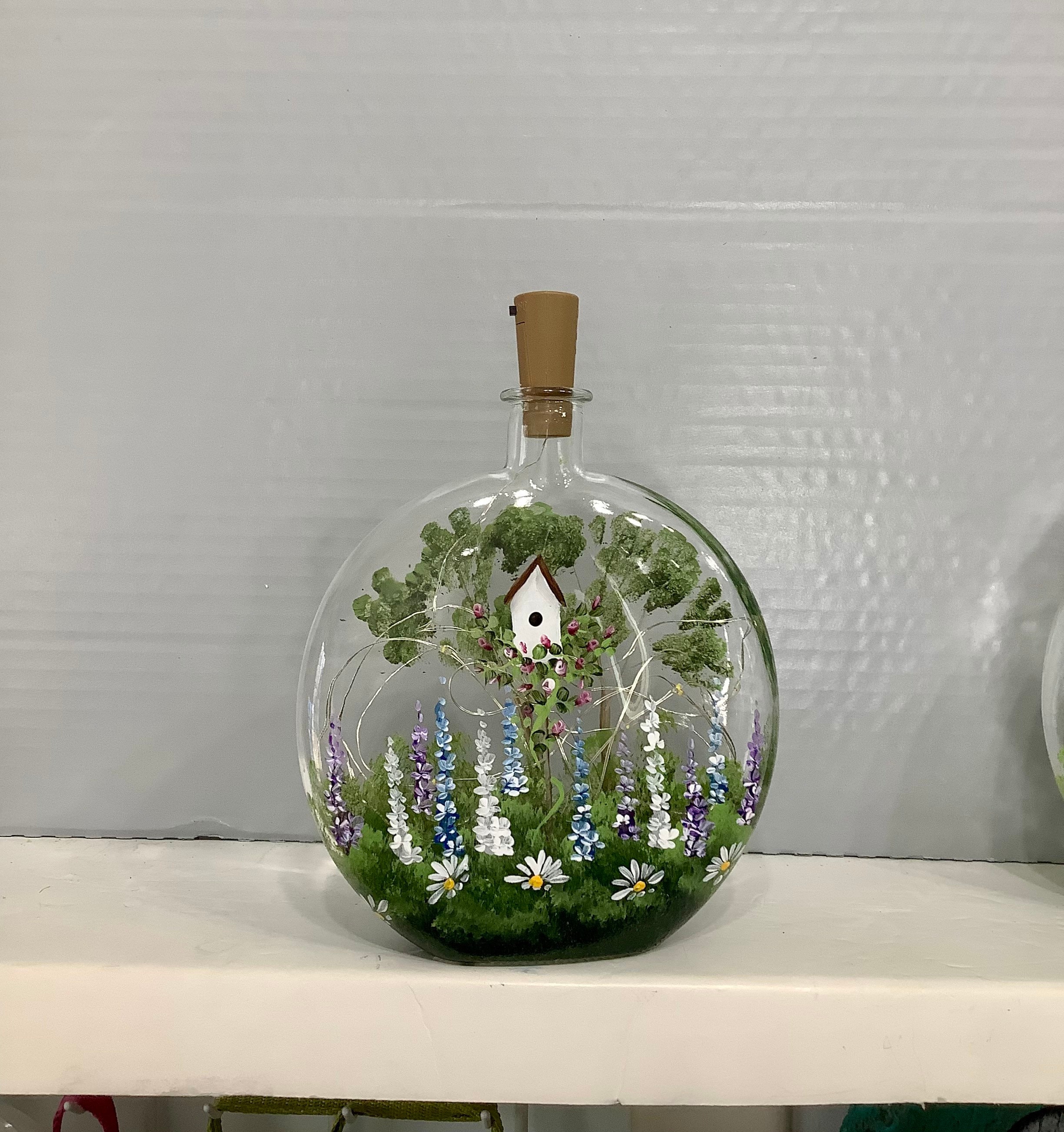 Bottle light cork fairy lights bird house garden