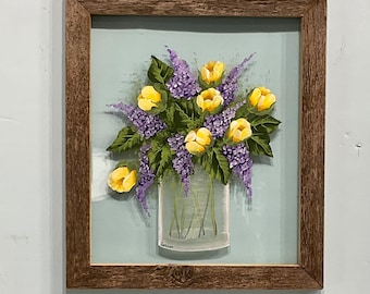 Window repurposed window glass barn wood frame hand painted window art framed window farm house decor vase with lilacs and tulips or roses