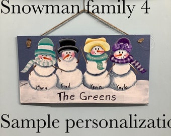Personalized hand painted family sign snowman stick together