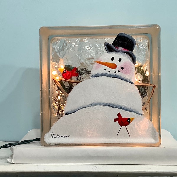 Proud Snowman-Glass Block light Small night light lamp