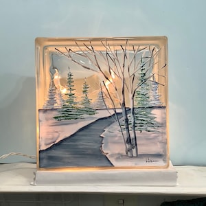 Glass block night light lamp winter path plug in or battery pack
