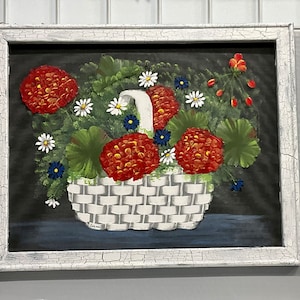 Window screen art wall hanging porch decor farmhouse style basket patriotic flowers
