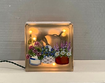 Glass block light lamp night light pots of flowers