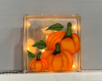 Fall glass block light lamp night light 3 pumpkins large and small