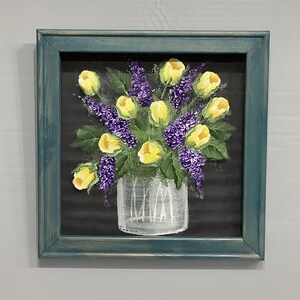 Lilacs and tulips vase on framed screen
