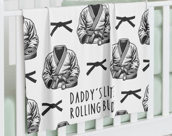 Jiu-Jitsu Baby Blanket - Dad's Little Rolling Buddy - Black Belt & Gi Design - BJJ Baby Gift - Ultra-Soft Fleece Newborn Blanket
