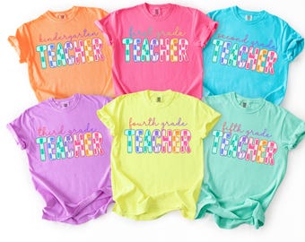 Grade Level Teacher Shirt, Comfort Colors Neon Tee, Back to School Teacher Shirt, Kindergarten 1st 2nd 3rd 4th 5th Grade