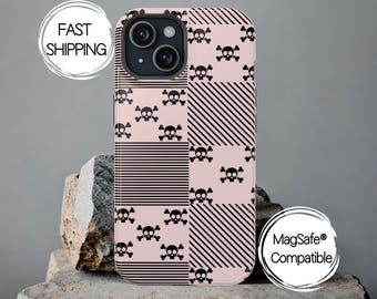 Funda de Halloween para iPhone de 16, 15, 14 y 13 compatible con MagSafe, funda de teléfono divertida de Halloween en color rosa Whimsigoth