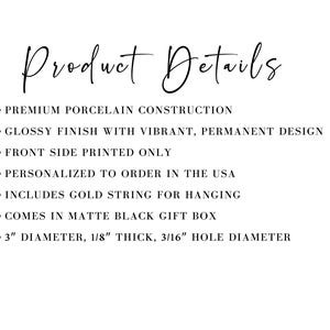 May include: Text on a white background reads "Product Details" followed by bullet points describing a product. The text includes "Premium Porcelain Construction", "Glossy Finish", and "3" diameter".
