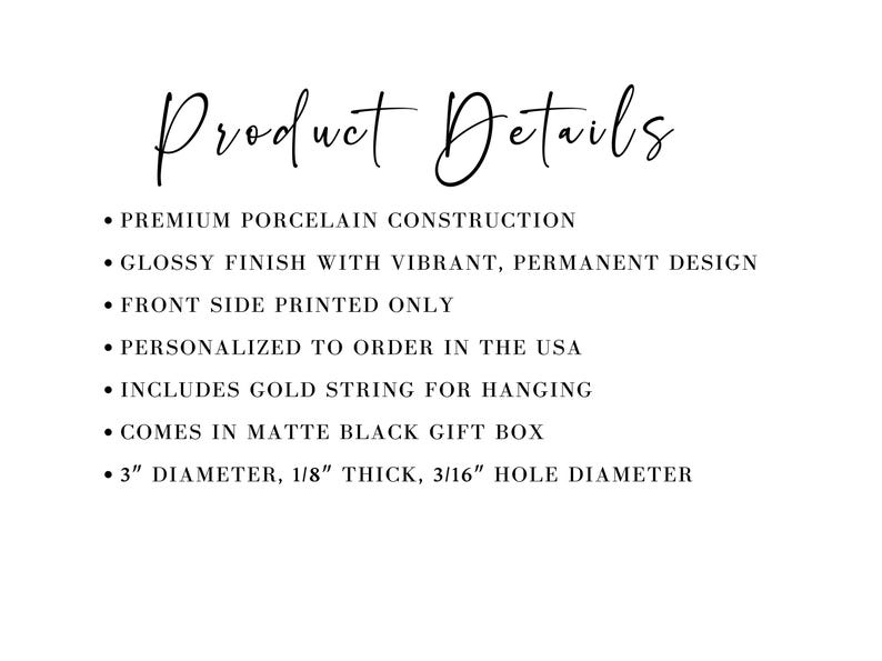 May include: Text on a white background reads "Product Details" followed by bullet points describing a product. The text includes "Premium Porcelain Construction", "Glossy Finish", and "3" diameter".