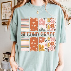 Boho Second Grade Shirt Comfort Colors® Teachers Shirt Back to School Retro 2nd Grade Teacher Crew Tee Teacher First Day Shirt Teacher Gift